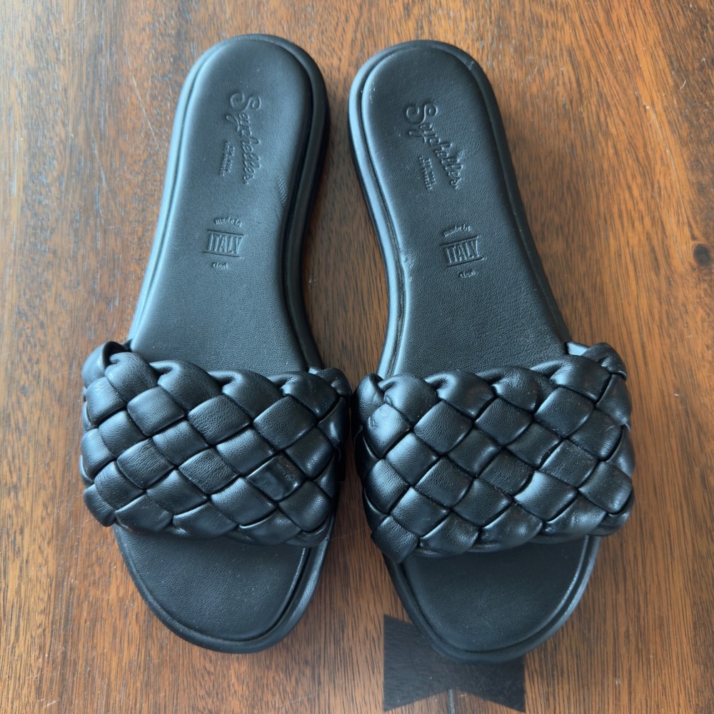 Seychelles Bellissima Sandals 8.5 Black Woven Chunky Leather Italy Slip On